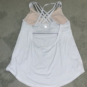 Lululemon white criss cross black tank built in bra Sz 10